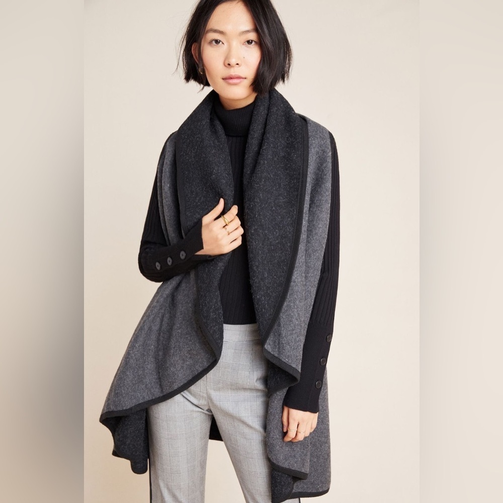 Anthropologie Lydia Wrap Reversible Vest in gray and black One Size